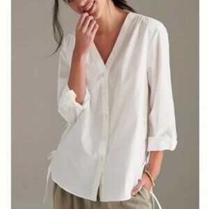 Mare Mare Anthropologie Size M White Henriette Lace Up Tunic Button Down Shirt